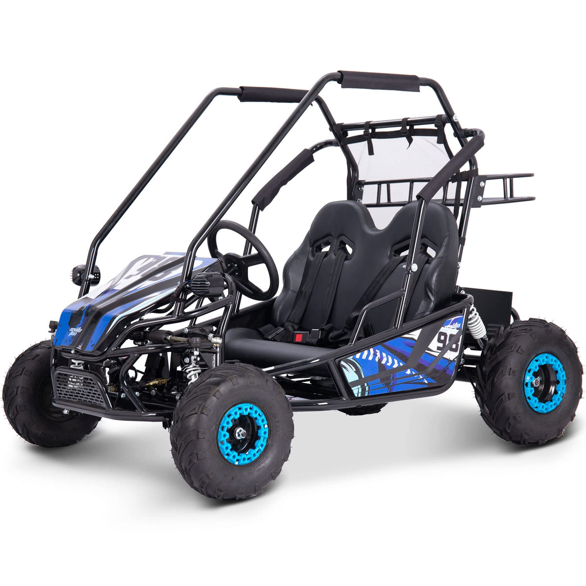 MotoTec Mud XL 60V 2000W 2-Seat Electric Go Kart, Full Suspension, Brushless Motor, Bluetooth Speakers, 4-Point Harness, Off Road Kids Go Kart, Ages 13+, Blue, 25MPH