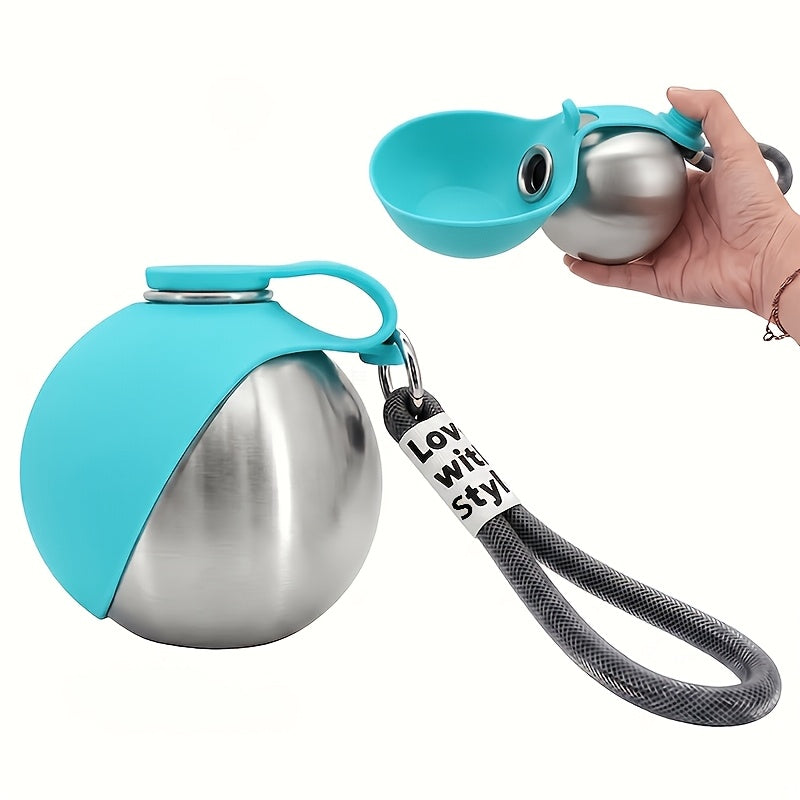 Stainless Steel Pet Travel Water Bottle – 9.6oz Leak-Proof Dog & Cat Drinking Bottle with Foldable Bowl for Outdoor Hiking, Walking, and Camping, 304 Steel, Blue & Pink