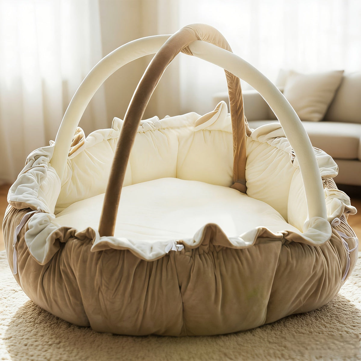 5-in-1 Baby Gym & Tummy Time Mat Thick Plush – Convertible Play Mat Ball Pit Pet Bed Floor Mat for Infants Toddlers Babies Stage-Based Developmental