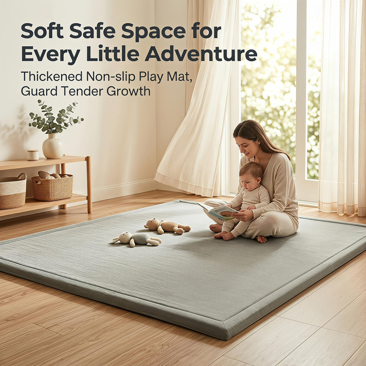 Baby Play Mat 50x50 In 3cm Thick Padded Foam Tatami Crawling Mat for Kids Playroom Playpen Nursery Living Room & Yoga – Coffee Brown & Turquoise