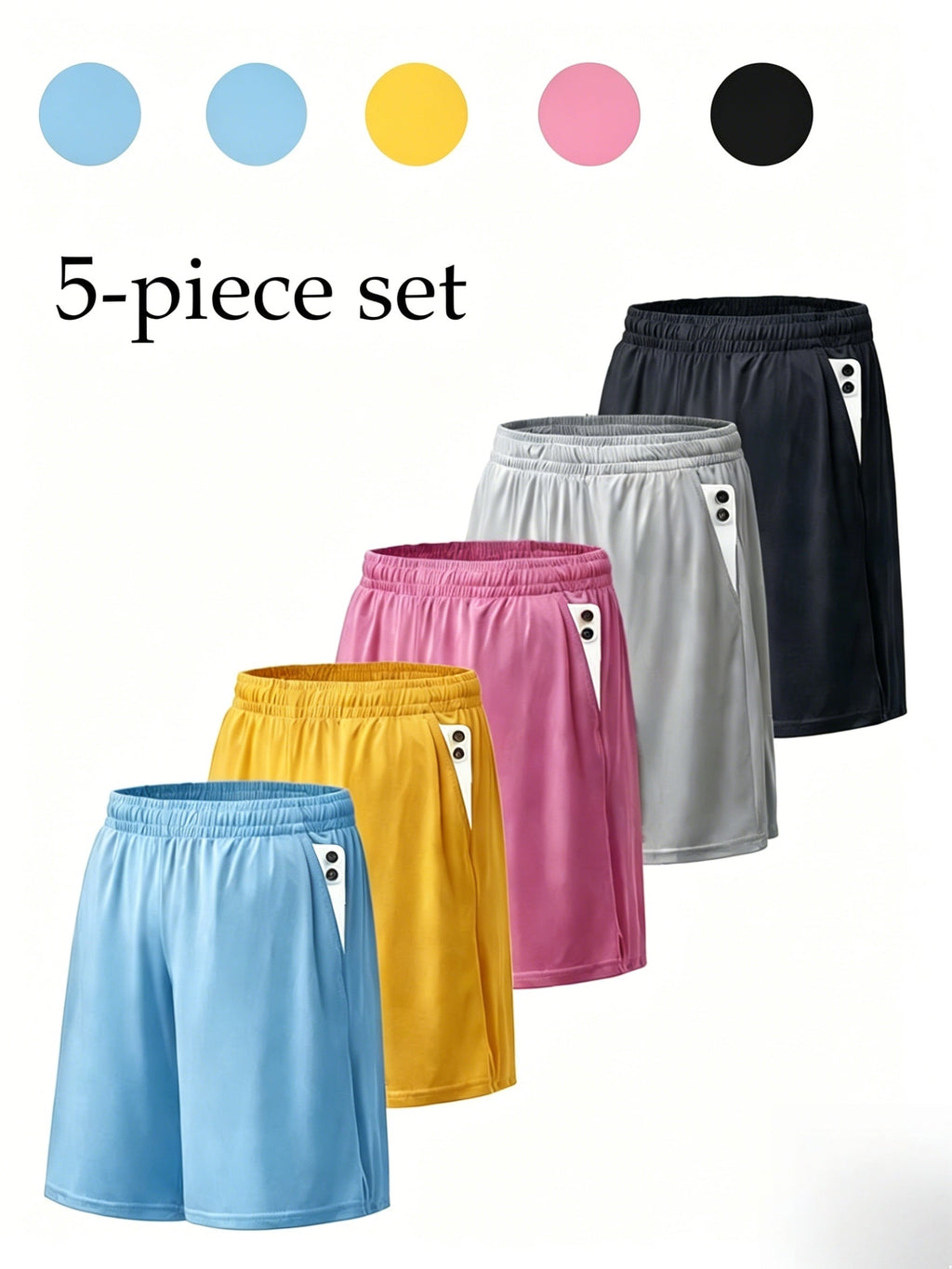 5-Pack Men's Quick-Dry Mesh Shorts - Micro-Stretch Elastic Waistband Drawstring Athletic Gym Running Workout Shorts, Breathable Casual Sport Bottoms for Men, Sizes S-XXXL, Multiple Colors