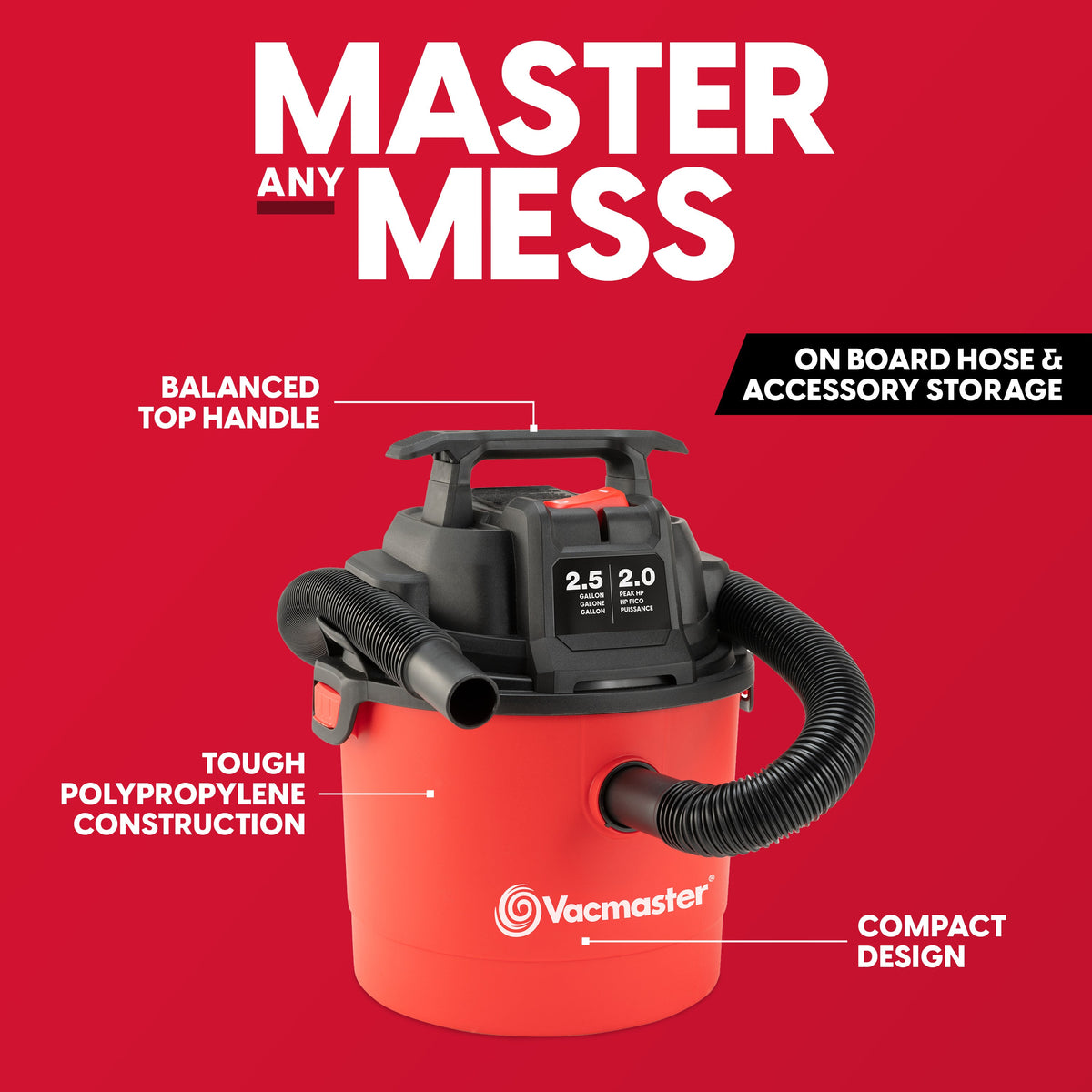 Wet/Dry Vacuum Cleaner Shop Vac with Blower Function & On-Board Storage – 2.5 Gal 2 Peak HP Wall Mount or 8 Gal 3.5 Peak HP for Garage Car Workshop & Home Cleaning