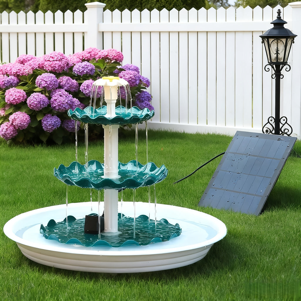 3-Layer Solar Bird Bath Fountain 3.5W – Outdoor Garden Courtyard Decor Solar Powered Fountain Pump, No Wiring Needed, Dark Green, Light Blue, or Fountain-Only, Single & Three Tier Options
