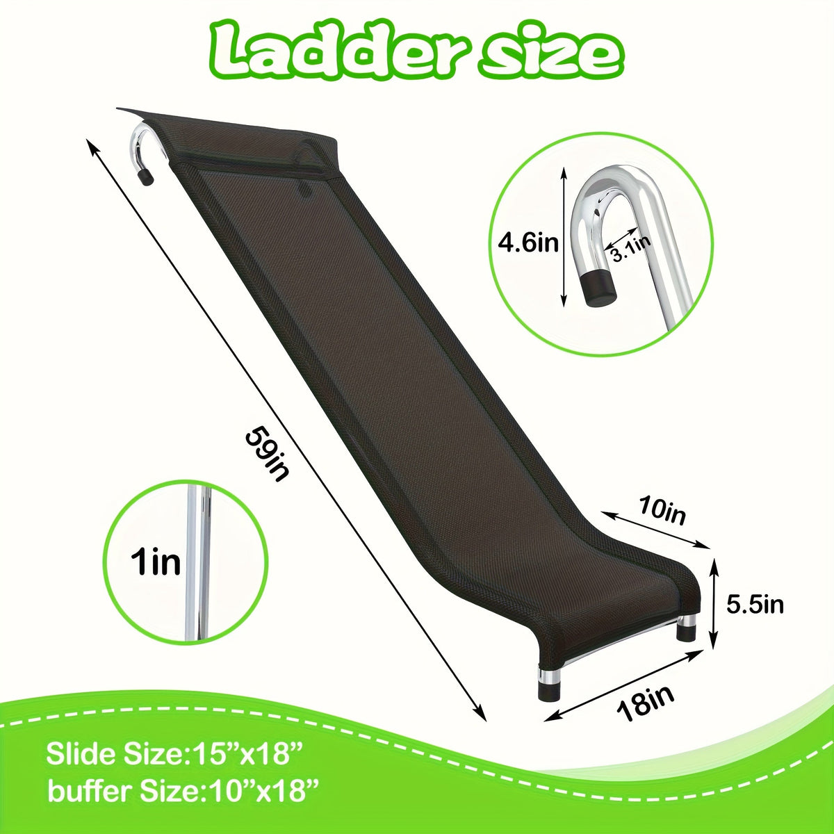Trampoline Ladder and Slide Kit, 2-Step Wide Safety Stairs, Tear-Resistant Slide, PE Galvanized Steel Universal Trampoline Accessories for Kids and Adults 14+, Outdoor Backyard Play
