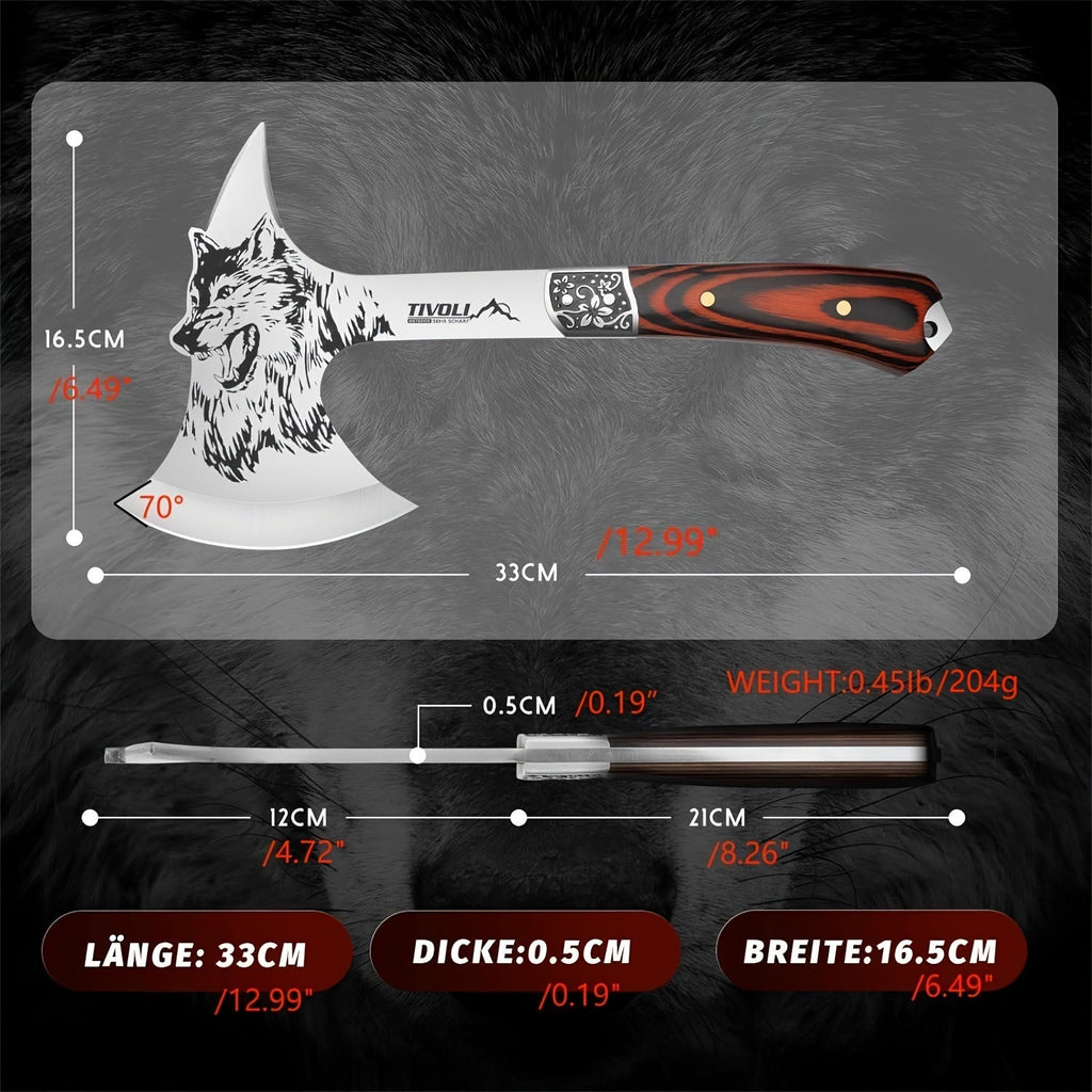 Camping Hatchet Viking Axe - High Carbon Steel, Full Tang, Nylon Sheath & Gift Box for Splitting Wood, Chopping, Hunting, Trekking & Outdoor Adventure