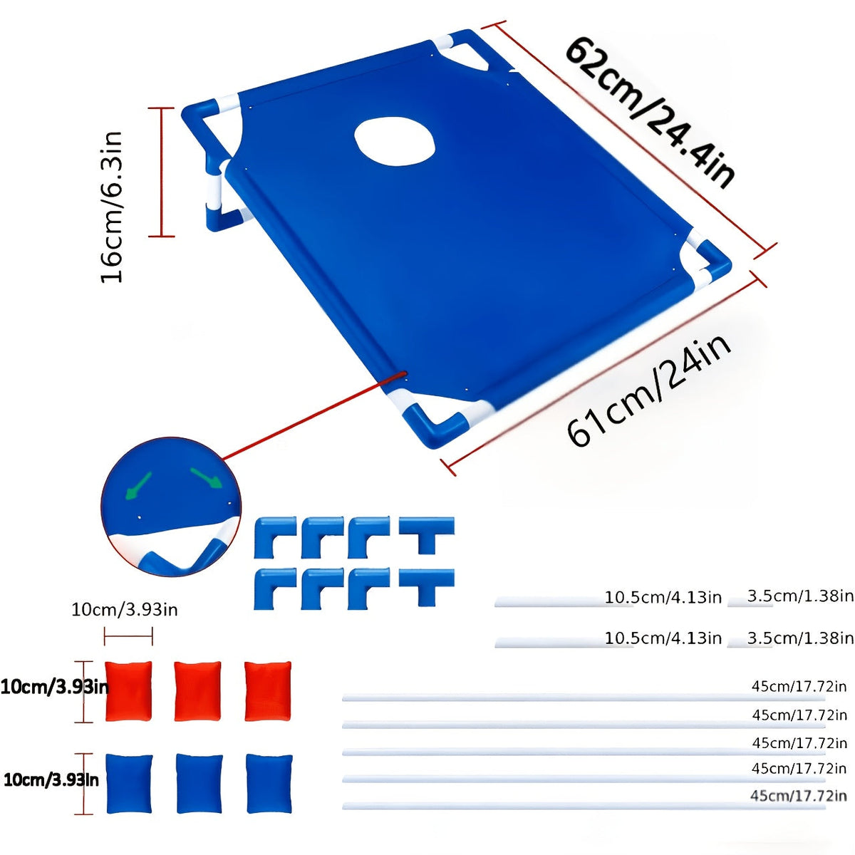 Cornhole Game Set with 6 Bean Bags, Dual-Color Boards, and Carry Bag for Backyard, Outdoor Party, Beach, Camping, and Indoor Entertainment – Gift Box Included, Red/Blue