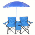 2-Person Outdoor Folding Chair with Removable Sun Umbrella – Portable Loveseat Camping Chair with Armrests for Fishing, Beach, Sunbathing, and Picnics