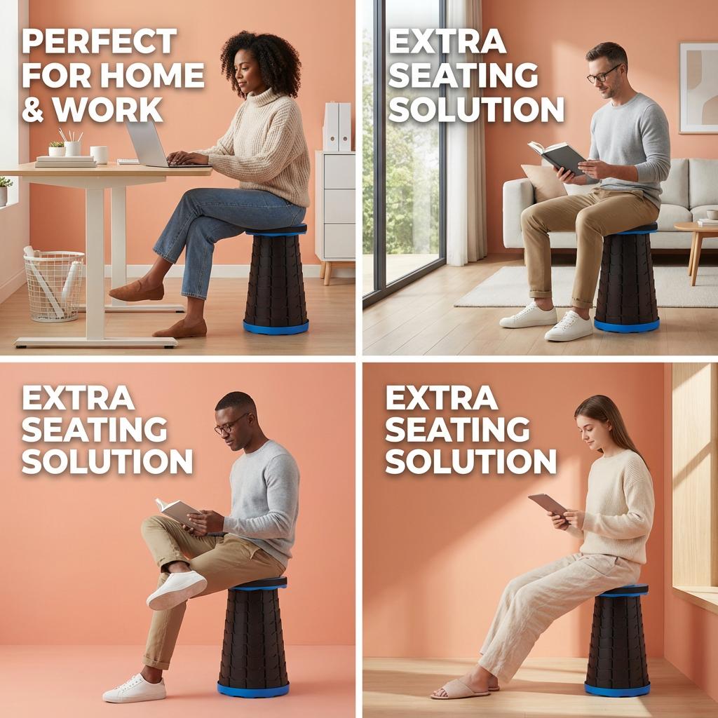 Collapsible Camping Stool, 400 lbs Capacity, Ultra-Portable Lightweight Folding Seat - Folds Flat, Fits in Backpack for Camping, Hiking, Fishing & Indoor/Outdoor Use - Rainbow Option Available