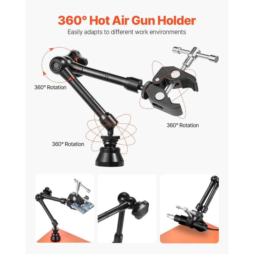 VEVOR Magnetic Helping Hands Soldering Station with 4 Gooseneck Arms 6 PCB Holders & 360° Hot Air Gun Holder Heavy-Duty Steel Base for Electronics PCB Wiring & Crafts