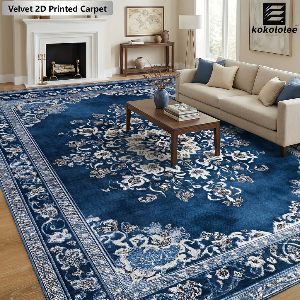 Luxury Velvet Bohemian Area Rug – Non-Slip Machine Washable 100% Polyester Flat Printed Carpet for Living Room Bedroom Kitchen in 5 Sizes