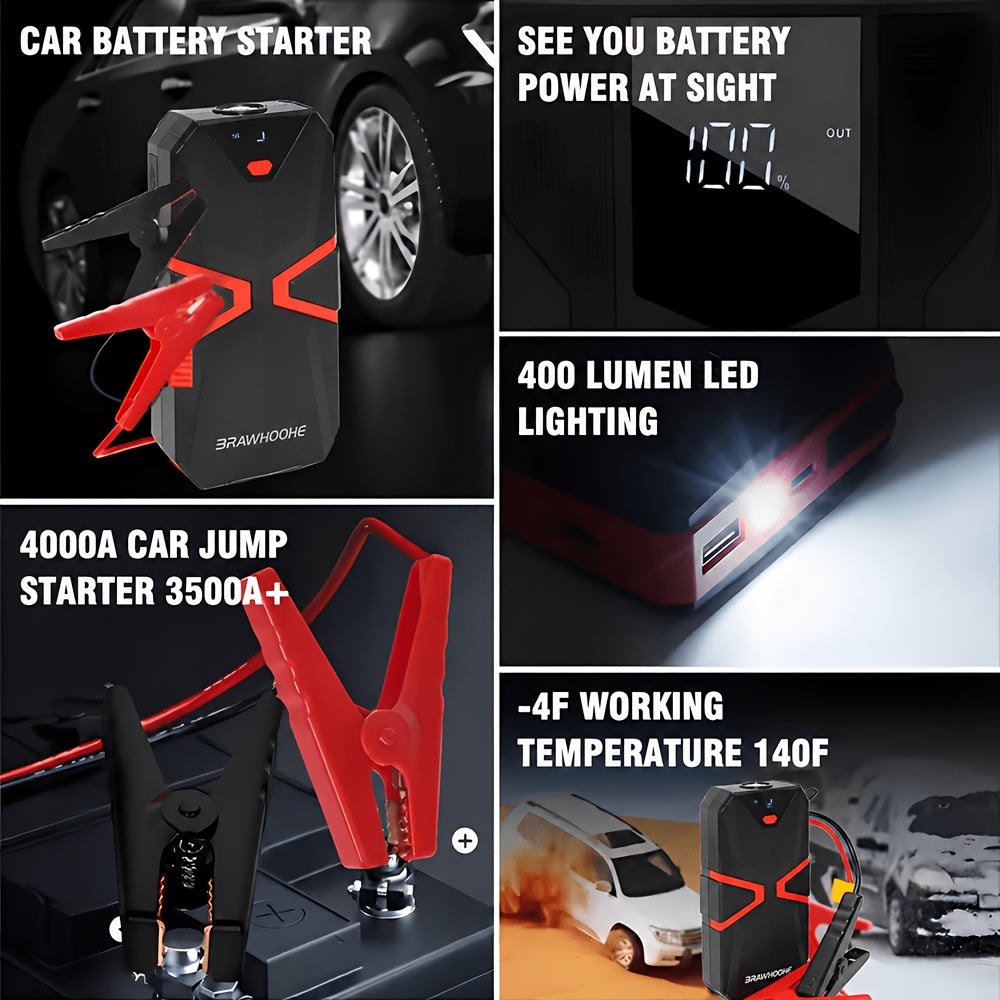 3000A 9-in-1 Car Jump Starter with Built-in Tire Inflator, USB Ports & LED Emergency Light – 12V Portable Wireless Battery Booster for Cars, Trucks & SUVs – Roadside Emergency Tool – Velora
