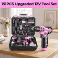 DEKO 151-Piece Tool Set with 12V Cordless Drill – Complete Home Repair Kit with Screwdrivers Hammer Tape Measure & Precision Tools in 5 Colors