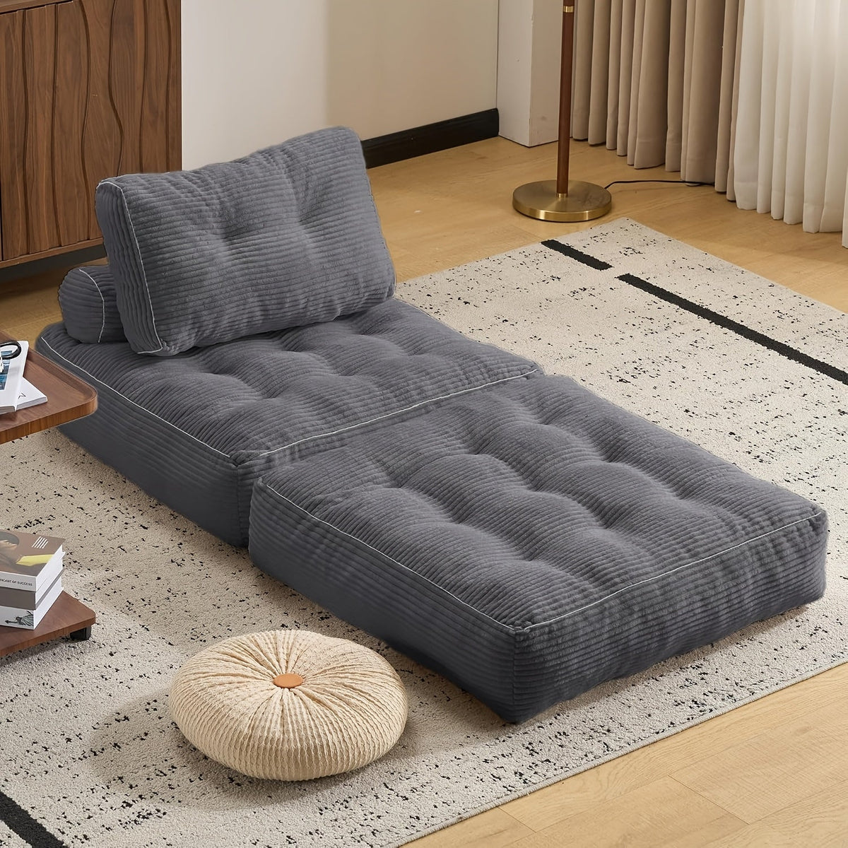 Folding Sofa Bed Convertible Sleeper Chair for Adults, Foam Filling Floor Couch with Pillow, Single Size Floor Mattress Fold Out Bed, Grey White Black Pink Blue Brown