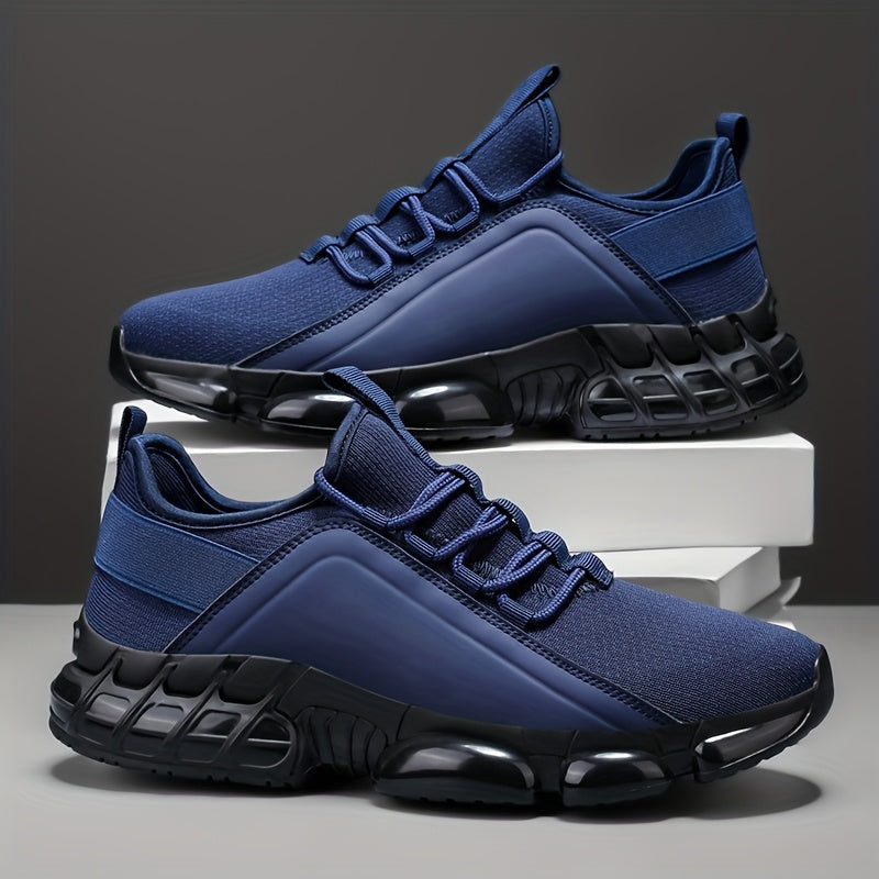 Men's Lightweight Breathable Mesh Sneakers, PVC Sole, Low-Top Lace-Up Casual Sports Shoes, Blue/Black, Sizes US 6.5-12.5, Daily Wear, Running, Training, Athletic Footwear