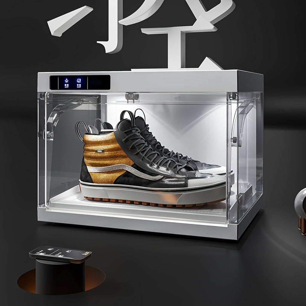 LED Shoe Storage Box Transparent Stackable with Auto-Open Lid, Intelligent Control Clear Plastic Sneaker Display Case for Sports Shoe Collection & Wardrobe Closet Organization, White 1 or 4 Pack