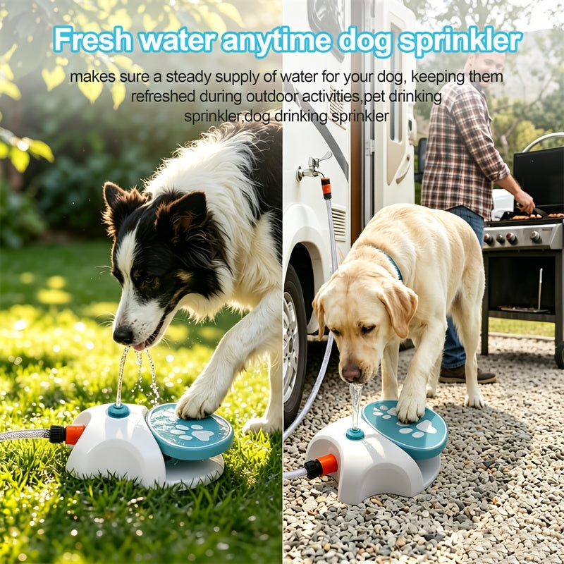 Dog Water Sprinkler Foot Treadle Drinking Fountain - Dog-Operated Fresh Water Dispenser with Hose & Connector - Portable Outdoor Dog Water Fountain for Camping, Hiking, and Backyard - Fun Dog Hydration Toy