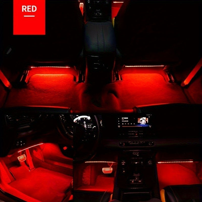 Music Sync LED Car Interior Lights – 4pcs USB Powered RGB Underfoot Ambient Lighting Kit with App & Remote Control, Colorful Atmosphere Lights for Car, Truck, SUV, No Battery Required