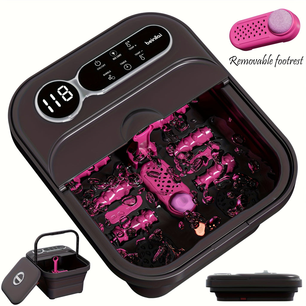 Foldable Automatic Heating Foot Spa Bathtub - Temperature Control, Massage Rollers, Bubbles & Pedicure Kit - Portable & Touch Model - Christmas & Holiday Gift