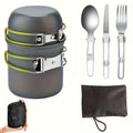 304 Stainless Steel Camping Cookware Set with Foldable Storage – Durable Compact Pot with Knives & Forks Utensils for Outdoor Backpacking, Hiking, Picnics & Camping, Green & Orange, Lightweight Camp Kitchen Kit
