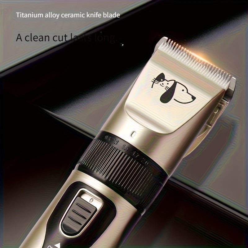 Professional High-Power Pet Grooming Clipper, Heavy-Duty Electric Dog and Cat Hair Trimmer for Large Breeds, Teddy Poodle Salon Use, Low Noise Corded Clipper, Golden