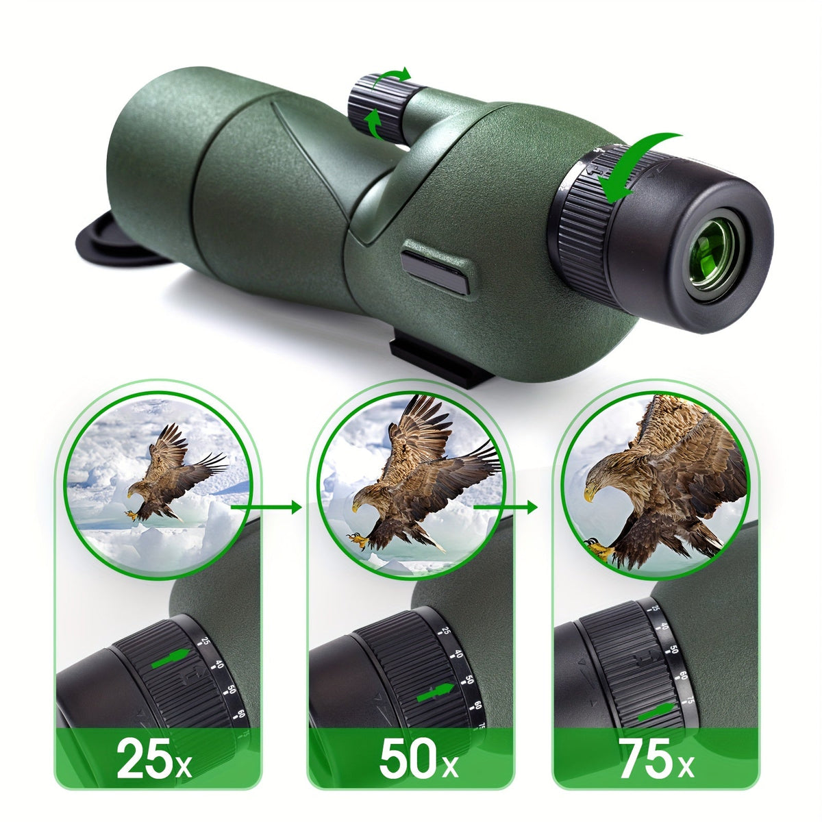 25-75x60 Spotting Scope with Tripod, Carrying Bag & Smartphone Adapter - For Target Shooting, Hunting, Bird Watching & Wildlife Viewing - Green, Black & Pro Models