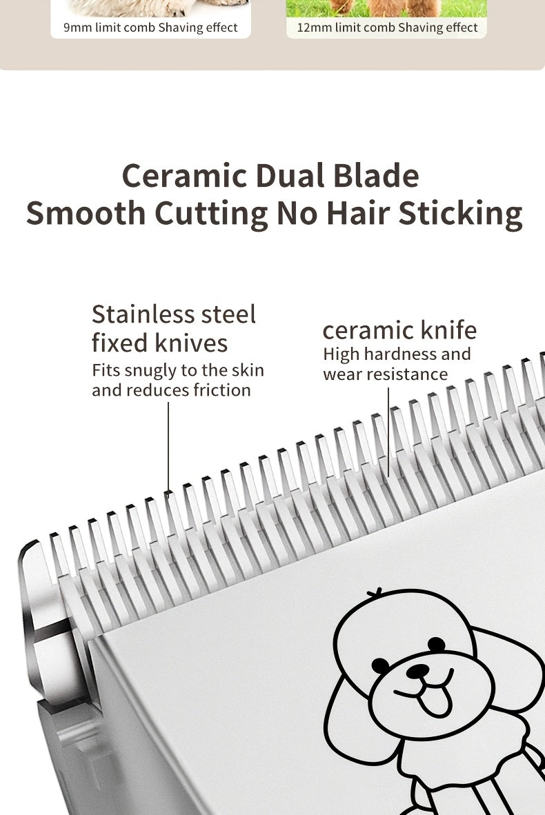 Rechargeable Cordless Pet Grooming Clippers with LED Display - Professional Wireless Dog Hair Trimmer, Detachable Blades, 4 Comb Guides, Low Noise, 3.6V USB Charging, for Dogs, Cats, and Small Animals