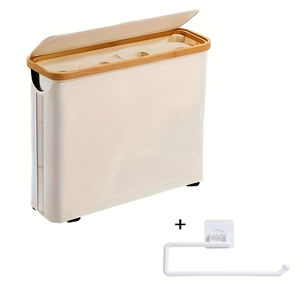 Bamboo Toilet Paper Holder Basket with Lid - Large 9-Roll Storage Organizer for Bathroom, Modern Minimalist Freestanding Toilet Paper Storage Cabinet in Black, Beige, Gray, and Pink