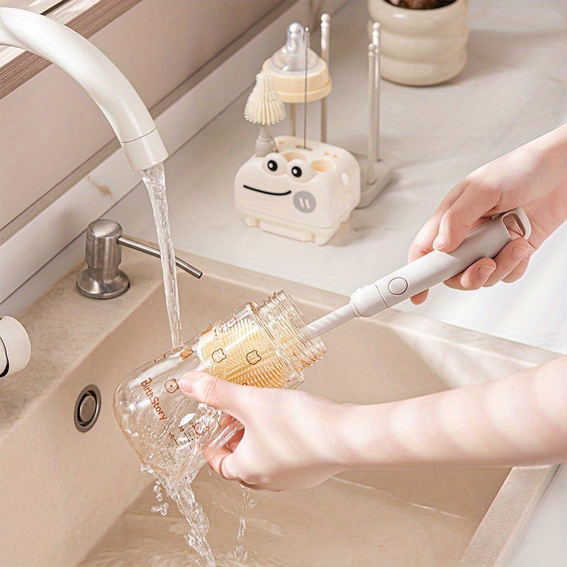 8-in-1 Silicone Baby Bottle Brush Cleaning Set with Portable Case, Drying Rack, Straw Brush & Nipple Brush, All-in-One Feeding Accessory for Home & Outdoor Use, 3 Colors Including Beige Green & Pink