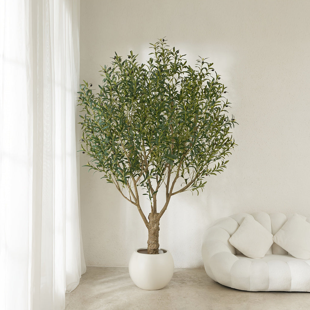 Artificial Olive Tree 5/6/7/8ft with Black Planter, Faux Olive Plant with Silk Leaves & Realistic Trunk, UV-Resistant Indoor Outdoor Home Office Living Room Bedroom Decor, No Maintenance
