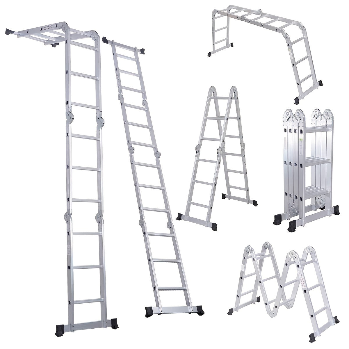 330lb 12.5ft 7-in-1 Multi-Purpose Aluminum Folding Extension Ladder – Foldable Lightweight Scaffold Step Ladder for Home, Garage, Construction & Outdoor Use