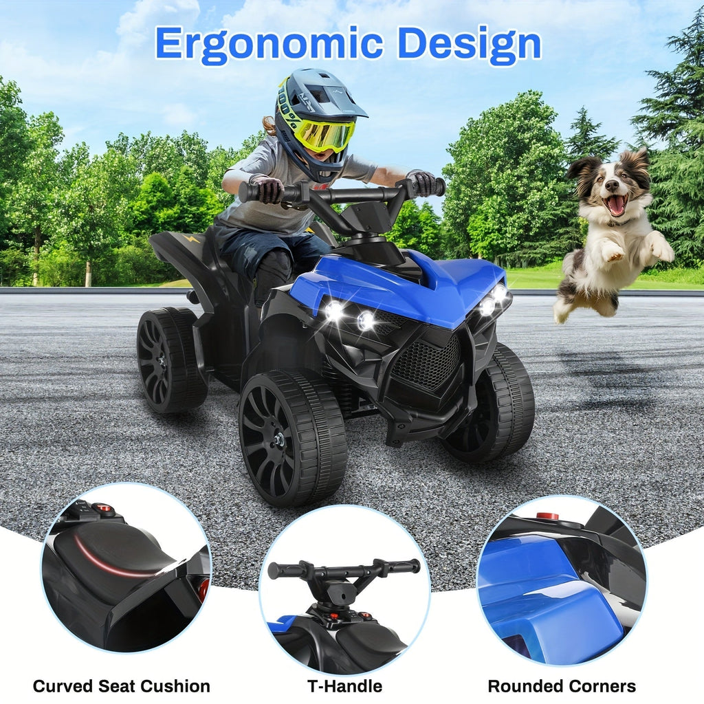 Kids Electric Quad ATV Ride-On Car with Headlights, Pedal Accelerator, All-Terrain Anti-Slip Tires, 55 lbs Capacity, 1.86 MPH Ride-On Toy for Boys and Girls Ages 3-6, Birthday/Christmas Gift, Blue/Black/Pink/Red