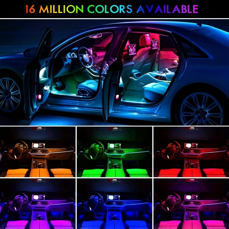 Car LED Neon Interior Light Strips USB Powered – High Brightness Automotive Ambient Lighting Kit, Footwell Neon Accent Lights, Interior Mood Lights
