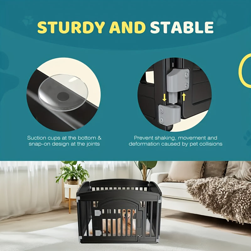 4 & 6 Panel Expandable Dog Playpen with Non-Slip Base, Portable Indoor/Outdoor Puppy Pen with Safety Locking Door for Medium Dogs – Black & White