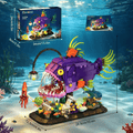 1145-Piece Anglerfish Building Blocks Set ABS Movable Mechanical Deep Sea Monster with Seabed Diorama Adjustable Jaw Spinning Jellyfish for Adult Display & Birthday Christmas Gift – Purple