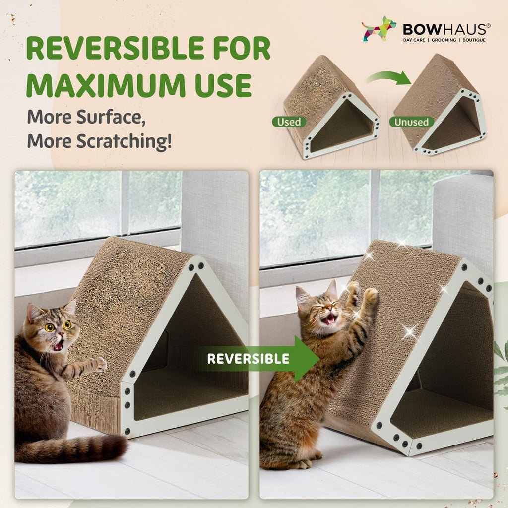 Large House-Shaped Cat Scratcher Lounger – Reversible 5-Layer Cardboard Cat Scratching Pad & Board, 16x14x12 Inches, Protects Furniture, for Indoor Cats of All Sizes, Brown/White