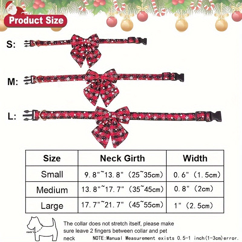 Christmas Dog Collar with Removable Bow Tie – Classic Plaid Red & Green Holiday Pet Collar for Small, Medium, and Large Dogs, Festive Xmas Gift