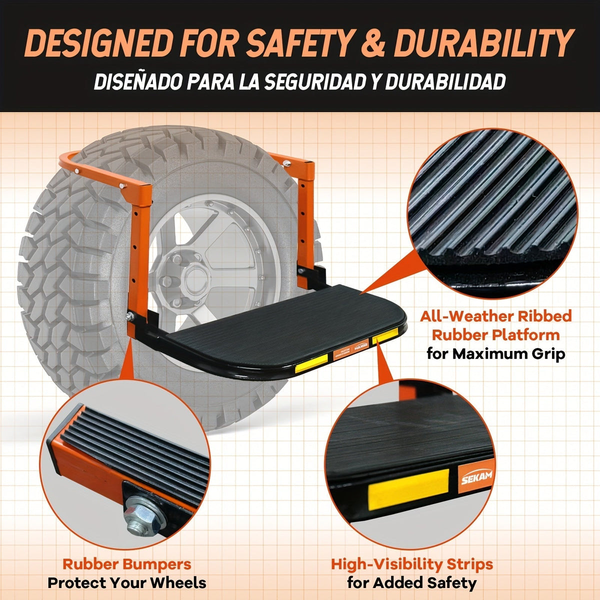 Foldable Anti-Slip Tire Step for Truck, SUV, and Trailer – Adjustable Height, 300/500/650 LB Load Capacity, Fits Tires Up to 13.5" Wide, Portable Tire Step Stool