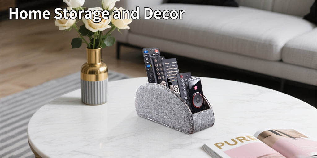 Remote Control Holder with 5 Compartments, Faux Leather Desktop Organizer Caddy for Living Room, Holds TV Remotes, Pens, Eyeglasses, Makeup Brushes, and Office Stationery, Home Decor Storage Box Accessory