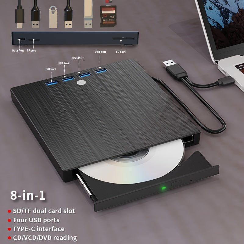USB 3.0 External DVD Burner & CD/DVD Player - 8-in-1 Ultra Slim Portable Optical Drive with Type-C, HD Playback, Read/Write/Burn for Laptop PC Mac Windows Linux - 3 Colors