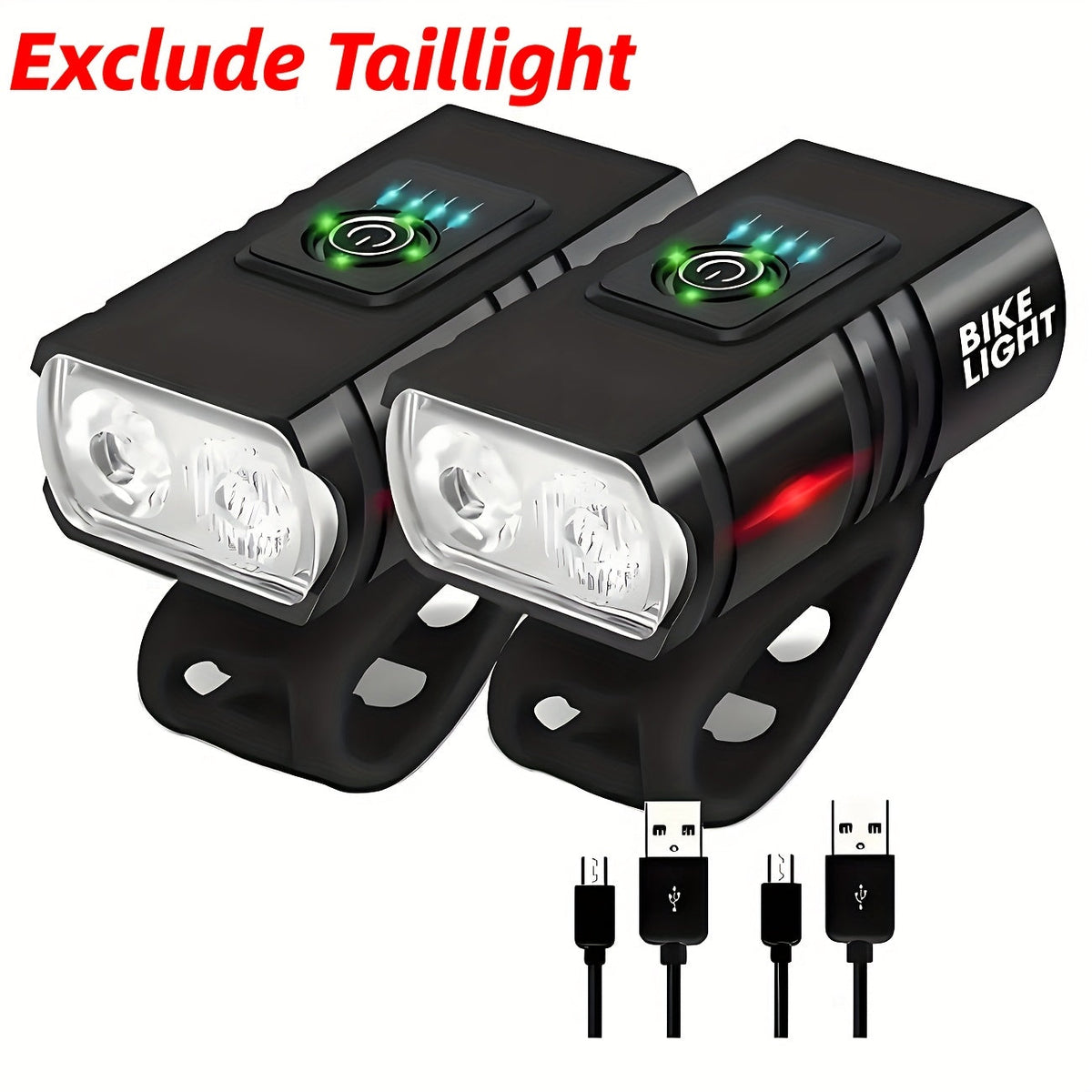 LED Bike Light Set USB-C Rechargeable 1500 Lumens – Front & Rear Bicycle Lights, 6+4 Modes, Waterproof, Power Display, Fast Charging, Safe Night Cycling Lights for Road and Mountain Bikes