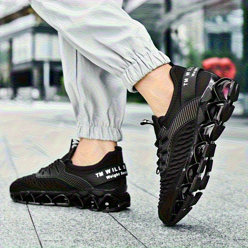 Men's Breathable Running Shoes, Lightweight Fish Scale Fabric Upper, Durable Outsole, Low-Top for Running, Hiking, Walking, Casual Sports, White/Black, US 7-13.5