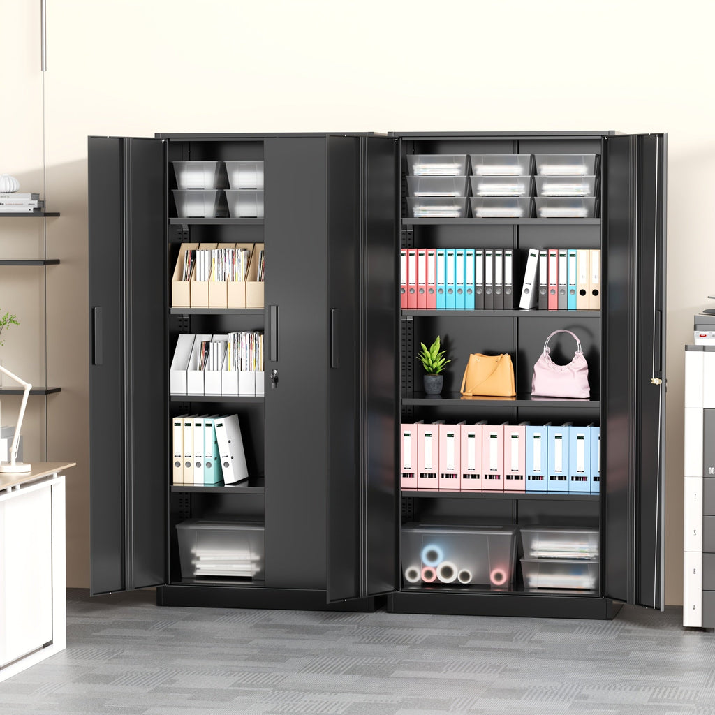 Metal Storage Cabinet 71" or 36" with Lockable Doors & Adjustable Shelves, Heavy Duty Steel Closet Cabinet for Garage Gym Home Office School Organization, Black Red White Pure Black