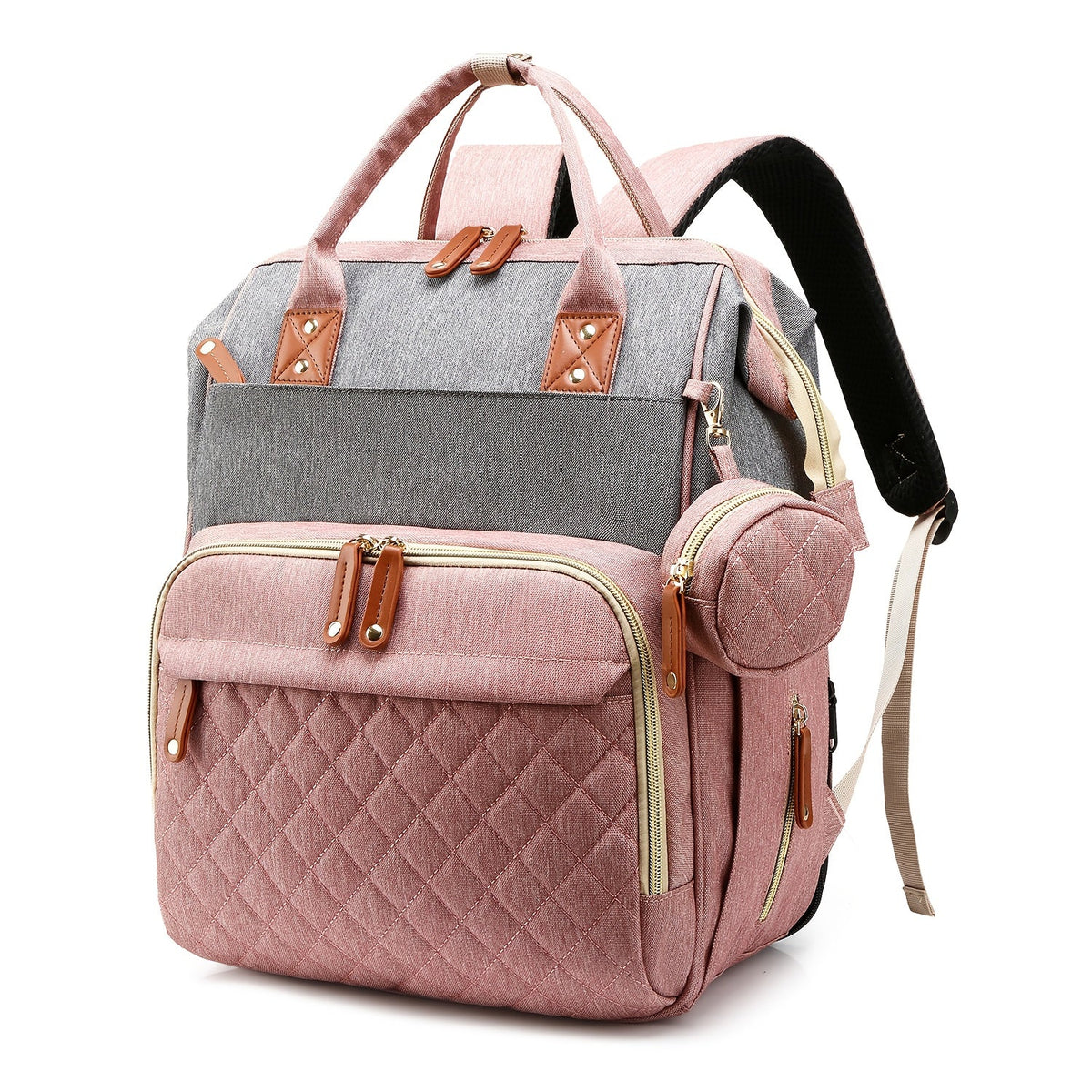 Large Multifunctional Diaper Bag Backpack with Changing Station for Boys & Girls, Travel Baby Diaper Backpack, Blue & Pink Gray