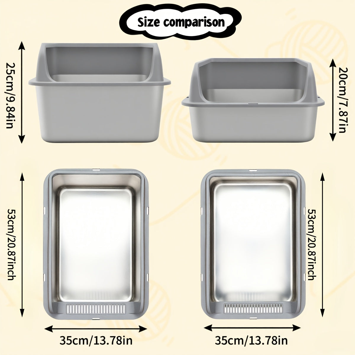 Stainless Steel Cat Litter Box, High-Sided Anti-Leakage Metal Litter Pan with Scoop and Sifting Tray, Rust-Proof, Odor-Resistant, Non-Stick, Easy-Clean Indoor Cat Toilet for Medium to Large Cats