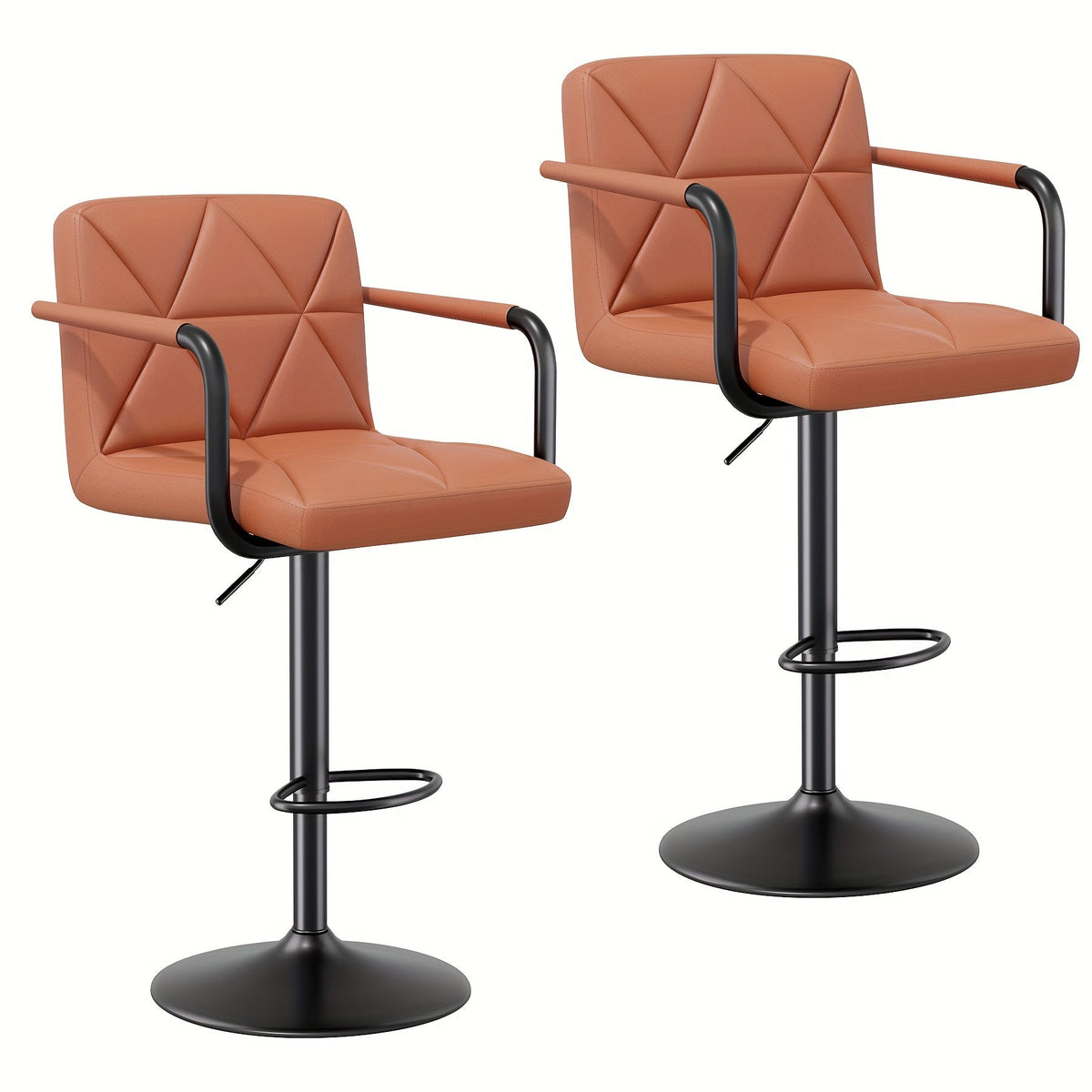 Bar Stool Set of 2 or 4 Adjustable Counter Height Swivel Barstool with Backrest Armrest Footrest Square Cushion Faux Leather for Kitchen Island Dining Room Cafe Pub