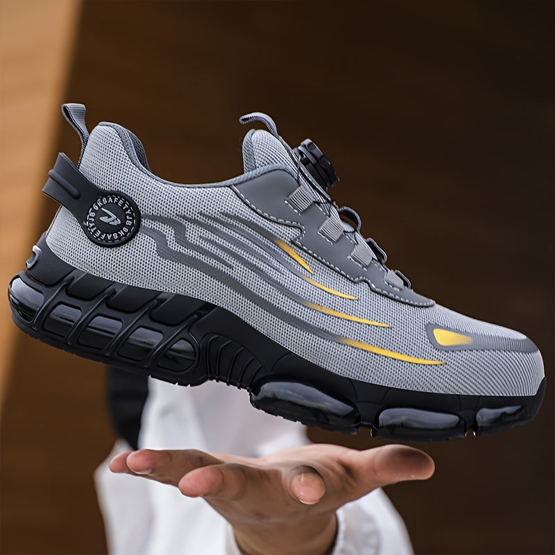 Men's Steel Toe Work Shoes Slip-Resistant Safety Boots Breathable Composite Toe Sneakers Abrasion-Resistant Construction Work Boots Black Dark Gray US 6-11