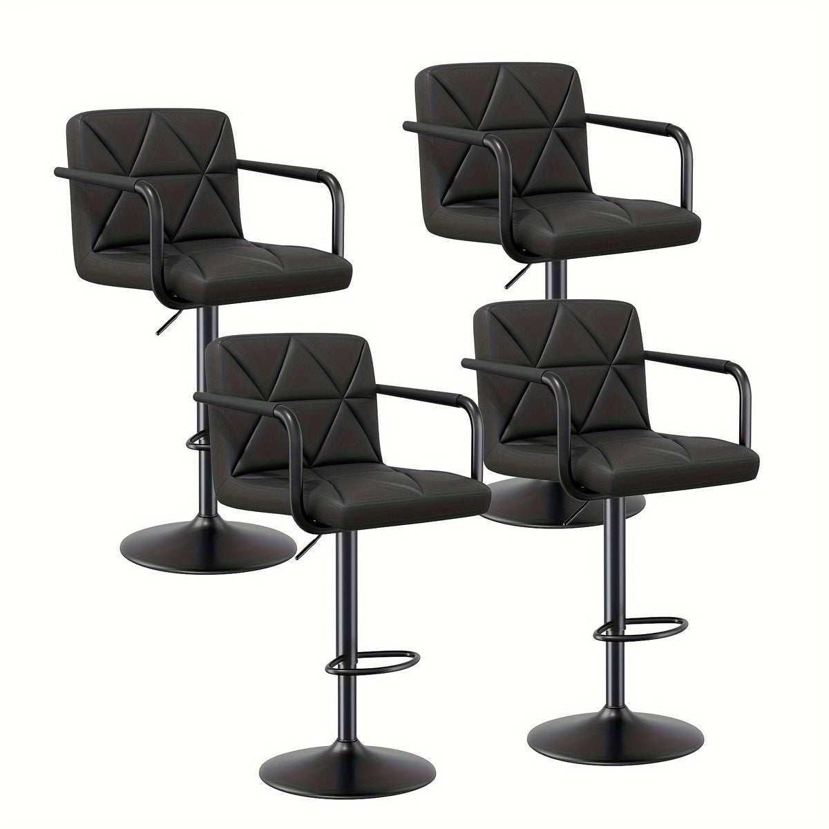 Bar Stool Set of 2 or 4 Adjustable Counter Height Swivel Barstool with Backrest Armrest Footrest Square Cushion Faux Leather for Kitchen Island Dining Room Cafe Pub