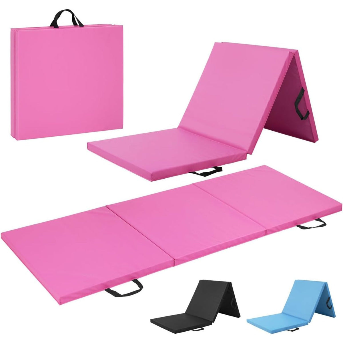 Tri-Fold Exercise Mat, 1.5" Thick with Carrying Handles - High-Density Foam Foldable Gym Mat for Gymnastics, Yoga, MMA, Core Workouts & Stretching, 72" x 24", Easy Storage & Portable