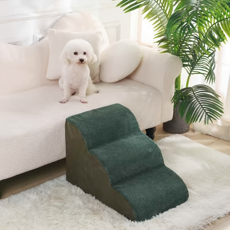 Dog Stairs for High Beds & Sofa Pet Steps Ramp Sponge Foam Slope for Small Dogs Cats Memory Rebound Density 28-32 Non-Slip Cat Stair 22.83x12.2x11.02 Inch Gray Green