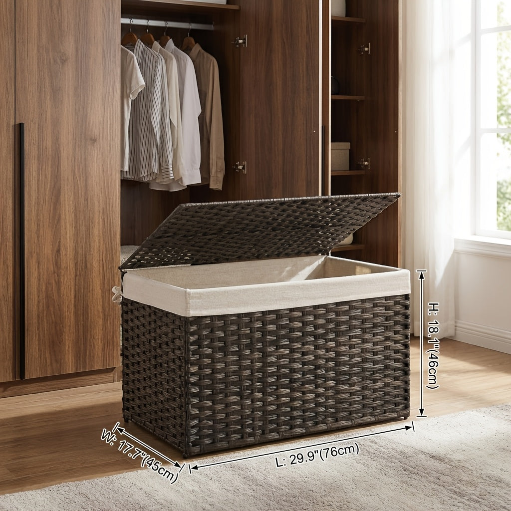 Large Foldable Storage Basket with Lid & Handles Removable Liner Metal Frame for Blankets Laundry Bedroom – 9.25 / 17.2 / 42.3 Gal – Natural Brown & Gray